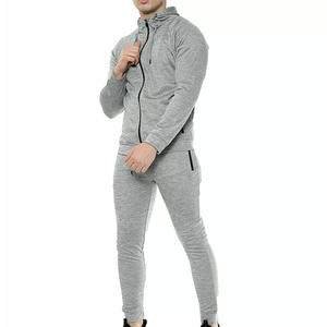 Survêtement à capuche gris solide et écologique pour hommes de qualité supérieure à la mode coupe ajustée pour l'hiver Sweat à capuche zippé et bas de jogging - Product Image 1