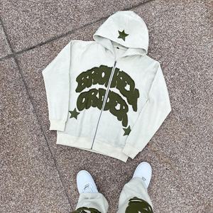 Chándal de algodón pesado para hombre, ropa de calle, chándal Unisex con apliques de parche desgastado Vintage bordado lavado con ácido - Product Image 4