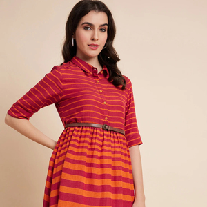 Nuevo Vestido de Verano Casual para Mujer, Estilo Playero, Cuello Camisero, Botones al Frente, Cinturón de Algodón, Elegante, Moderno y a la Moda - Product Image 1