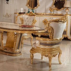 Ensemble de table à manger de luxe Emma de l'hôtel Valencia, en teck massif sculpté à la main, avec feuilles d'or, meubles classiques de style palais - Product Image 2