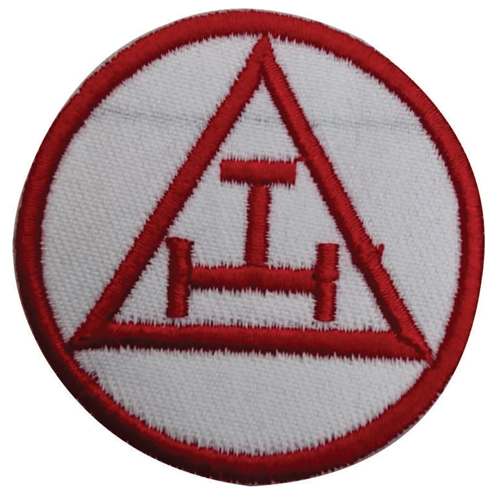 Écusson arche royale, patch blanc, avec fil rouge brodé à la machine et forme ronde sans tissu