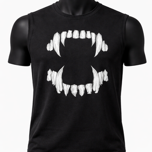 Camiseta sin mangas para hombre con gráfico de dientes de vampiro, camiseta muscular negra estilo streetwear, chaleco de algodón gótico punk de verano con estampado personalizado - Product Image 1