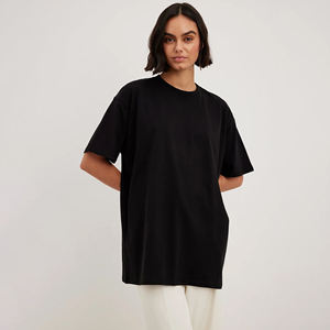 T-shirt femme surdimensionné à épaules tombantes 100% coton coupe ample décontracté haut de rue Logo personnalisé t-shirt à la mode uni - Product Image 1