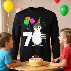 T-shirt à manches longues pour enfants, tenue de fête d'anniversaire du 7e anniversaire, motif pingouin - Product Image 3