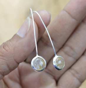 Boucles d'oreilles pendantes simples en forme ronde en argent sterling 925 avec rutile doré, bijoux en pierres précieuses faits à la main, cadeau pour femmes - Product Image 4