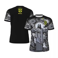 Maillot de football Brésil édition spéciale 2025 noir et gris pour adultes (hommes et femmes) – Col en V, respirant, séchage rapide, idéal pour l'entraînement estival