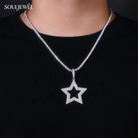 Pendentif étoile creuse Hip Hop Souljewel en argent S925 plaqué rhodium, design découpé à trois rangées, bijoux de mode bling pour femme et homme, idéal pour les fêtes
