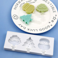 Moule à glace et à sucettes glacées 3 cavités en silicone de qualité alimentaire, écologique, facile à démouler, outils de fabrication de glace d'été, sac OPP de Noël