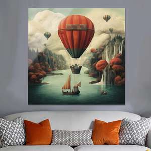 งานศิลปะบนผืนผ้าใบพิมพ์ลายสวยงาม แสดงฉากแม่น้ำในป่าอันเงียบสงบ กระจกทรงสี่เหลี่ยม - Product Image 1