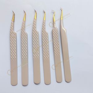 Pinzas de pestañas Beige personalizadas de alta calidad, Etiqueta Privada, punta de fibra de acero inoxidable, herramientas de pestañas - Product Image 2