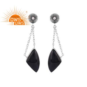 Dernières tendances Boucles d'oreilles pendantes en argent sterling oxydé avec pierres précieuses en oeil de tigre bleu naturel Fabricant de bijoux personnalisés - Product Image 1