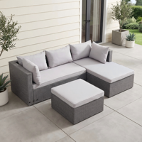 Ensemble de meubles de patio d'extérieur de luxe en rotin et osier avec canapé modulaire de conversation en L dans le jardin