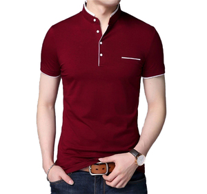 OEM Men's Anti-Wrinkle Knitted 100% Cotton Short Sleeve for T-Shirts Custom Logo Plus Size Stand Collar - Product Image 4