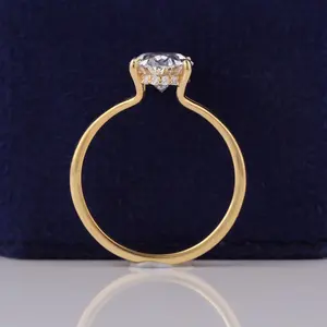 Anillo de Compromiso Vintage para Mujer, Diamante Cultivado en Laboratorio de Corte Ovalado de 2.50 Quilates, Halo Oculto, Diseño de Vástago Dividido, Certificado IGI, Oro Amarillo de 14K - Product Image 5
