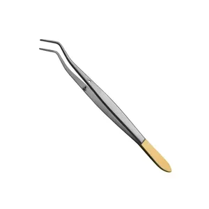 Half Gold Dental Meriam Tweezers Plain Handle Cotton And Dressing Forceps Surgical Curved Serrated Dental Tweezers
