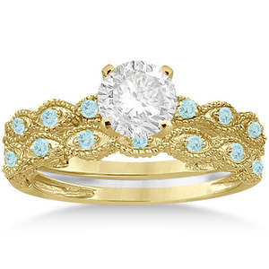 Conjunto de Joyas de Novia Clásico con Aguamarina Antigua Chapada en Oro Amarillo y Rosa de 14K, Diamante de 0.36ct para Bodas, Fiestas y Regalos - Product Image 5