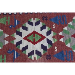 Turkish Vintage Rug, 1.7x5.7 ft Kilim Rug, <b>Red</b> Blue Abstract <b>Wool</b> Rug - Product Image 4