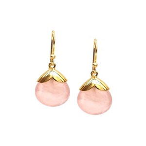 Unisex 8-10mm Rose Quartz Tumble <b>Earrings</b> Gold-Plated Teardrop Dangle With Gold Cap Hook Fashionable Birthstone Dangle <b>Earrings</b> - Product Image 1