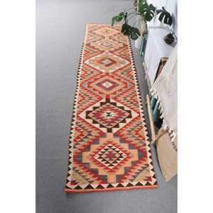 Vintage 2.7x10.6 ft Rug, <b>Runner</b> Turkish Rug, <b>Red</b> Brown Floral Rug - Product Image 1
