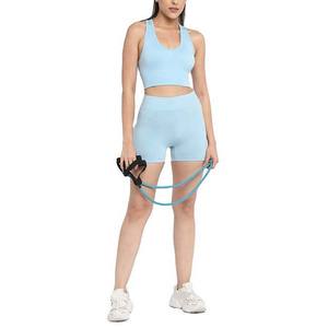 Ensemble de sport pour femmes grande taille, taille élastique, respirant, en spandex et polyester, 2 pièces, soutien-gorge de sport et short, couleur unie - Product Image 5