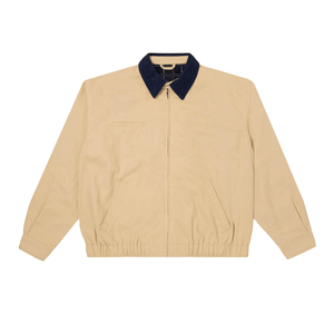 Chaqueta de trabajo de sarga de mezcla de algodón con forro de edredón para hombre, chaqueta de trabajo transpirable con decoración de piel para invierno - Product Image 1