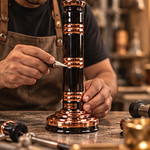 Chicha de table de luxe en laiton fini oxydé, modèle Missile |   Plateau pour missiles Farida |   Chicha avec tige en cuivre et tuyau lavable - Product Image 2