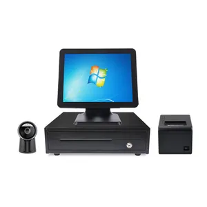 15 inch Flat panel Touch Pos System Dual Screen POS Cashier Machine With VFD Customer Display for Supermarket