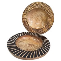Lot de 2 Plateaux en bois de manguier naturel Assiettes de service en bois Poignée en bande Salade Fruits Nourriture Cookie Apéritif Plats de service