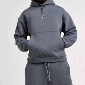 Survêtement d'hiver surdimensionné à capuche uni pour homme, deux pièces, 100% coton, respirant, léger, vêtements de sport de rue, streetwear - Product Image 3