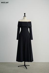 Nouveau Style Vintage LYNNE robe avec perles à la main coton mélangé Jersey tissu longue hors de l'épaule femmes robe Vietnam - Product Image 4