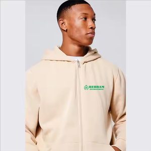 Nouveau sweat à capuche zippé beige de qualité supérieure avec logo personnalisé, vente en gros, streetwear pour hommes et sweat à capuche épais - Product Image 3