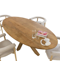 Table à manger pliante en bois massif de forme ovale, écologique, durable, avec plateau en bois de manguier épais, pieds en bois en forme d'araignée, design naturel