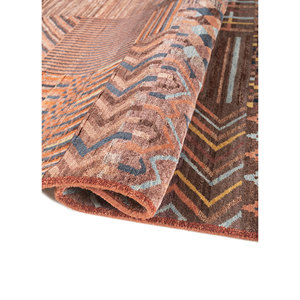 Alfombra Manchaha de Lana y Seda Anudada a Mano, Roja y Naranja con Patrón Geométrico para Decoración de Sala de Estar, Nueva Alfombra de 9x12 Lub-128 - Product Image 2