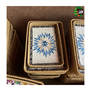 Plateau en mosaïque de rotin fait main décoratif, plateau en nacre mélangée pour table, nouveau plateau de service en nacre tendance - Product Image 3