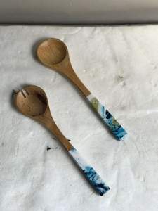 Tazón de Madera de Mango con Impresión Personalizada, Tazón de Ensalada de Esmalte Sólido con Cuchara para Frutas, Juego de Tazones con Servidores - Product Image 4