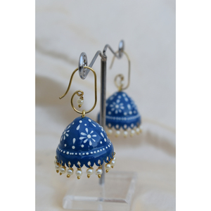 Handpainting jhumki earingwholesale de la tradicional mattefinishing de hombre latón azul pendiente para las mujeres y las niñas - Product Image 1