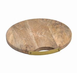 Natural <b>Wood</b> Round Shape Chopping <b>Block</b> with Metal Handle for Food Usage Supplied by Indian Manufacturer - Product Image 3