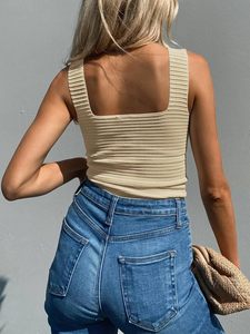 Débardeurs côtelés pour femmes pour l'été 2025: chemises sans manches à col carré, élégantes, décontractées et ajustées. - Product Image 3