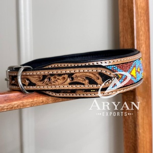 Nouveau 2024 Western Motif À La Main En Cuir Perlé Collier De Chien En Cuir Véritable Colliers Pour Animaux De Compagnie Doux Durable En Gros Produits En Vrac - Product Image 1