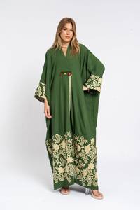 Caftan de luxe écologique pour femmes vert brodé longueur au sol manches longues nouveauté été décontracté élégant caftan pour - Product Image 3
