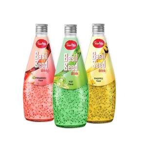 Venta caliente Bebida de semilla de albahaca Sabor de fruta mixta Botella de vidrio de 290ml Venta al por mayor Suministro de fábrica OEM Disponible Bebida refrescante - Product Image 4