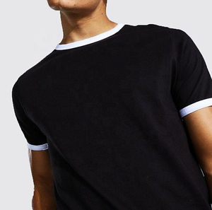 Camisetas Ringer cuello redondo Camiseta hombres Etiqueta Privada bloqueo manga camisas hombre peso pesado 200GSM Casual Slim Fit camisetas - Product Image 5