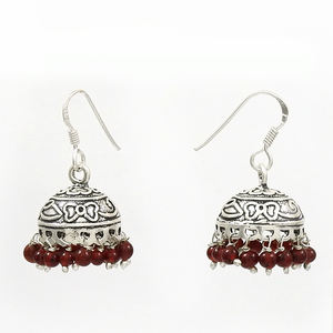 Piedra preciosa de granate rojo Natural, Pendientes colgantes Jhumka de aspecto clásico de Plata de Ley 925 para aniversario de boda, joyería hecha a mano - Product Image 1