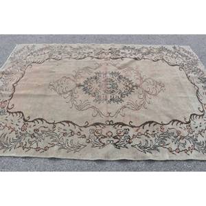 พรมตุรกีทำมือสีเบจสีน้ำตาลคลาสสิคขนาด5.9x8.7ฟุตทรงสี่เหลี่ยมสำหรับติดทางเข้าห้องนั่งเล่นพรมข้างเตียง - Product Image 3