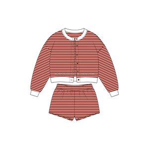 Ensemble haut et short rayés boutonnés pour filles, taille standard américaine, fournisseur, couleur et taille personnalisées - Product Image 5