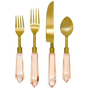 Latest Decorative Metal Cutlery Set with Grey <b>Acrylic</b> Handle Gold Finished for Home & Hotels Dinnerware Flatware Sets - Product Image 4