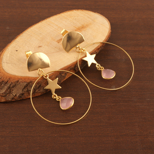 Trending-pendiente de boda para mujer, arete de moda, chapado en oro de 24 quilates, calcedonia Rosa facetado, elegante, hecho a medida, nuevo estilo - Product Image 4