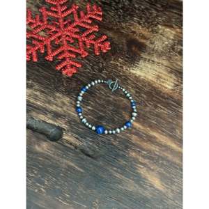Navajo Style Lapis & Sterling Silver Beaded <b>Bracelet</b> <b>Ball</b>-shaped Pattern for Gift - Product Image 2