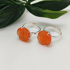 Carnelian Rose Carving Prong Set Gemstone <b>Rings</b> Adjustable 15mm Healing <b>Crystal</b> Wholesaler Supplier Featuring Moissanite Main - Product Image 5