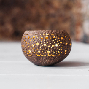 Small <b>Moroccan</b> Style Holder for Candle Biodegradable Cheap Candle Holders Made of Coconut Shells - Product Image 4